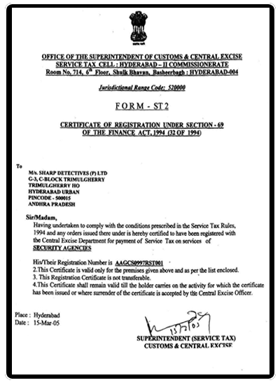 Registered under the Central Government Service Tax Act, 1992.